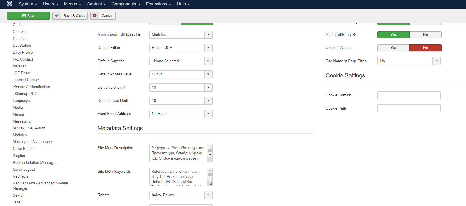 joomla metadata